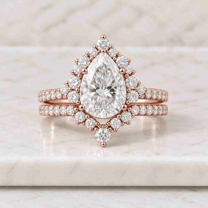 Pear Lab  Diamond with Side Pave Diamonds & Hidden Halo Engagement Ring | IGI Certified | Gift for Her