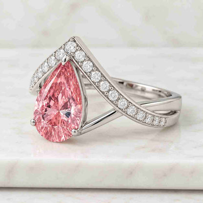 Pear Lab Grown Diamond Engagement Ring, Bezel Set Solitaire Teardrop Ring, Anniversary Gifts
