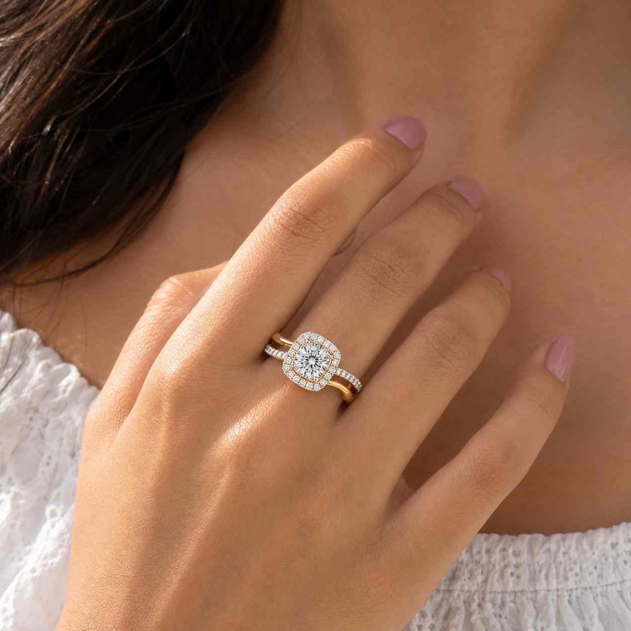 pear lab grown diamond halo engagement ring 1.045 carat center with 0.40ct side diamonds – d vvs2 igi certified diamond
