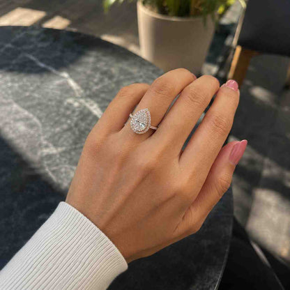 Pear Lab Grown Diamond Ring Pear Shaped Halo Engagement Ring Genuine Lab Grown Diamodn Anniversary Ring Pave Setting Proposal Ring for Her