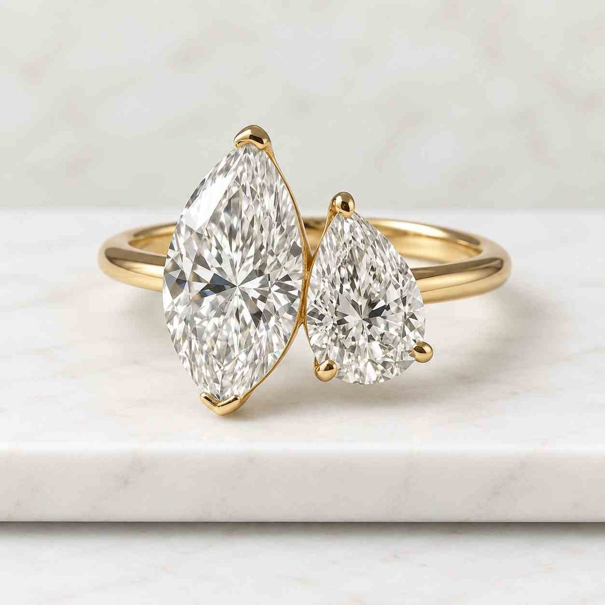 Two Stone Lab Diamond Ring Pear and Marquise Cut Moissanite Diamond toi et moi ring for women solid gold and silver anniversary gift for her