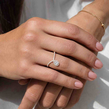Pear Moissanite Halo Engagement Ring with Bridge Accent Setting, Moissanite Wedding Ring for Her, Anniversary Gift, Moissanite Cluster Ring