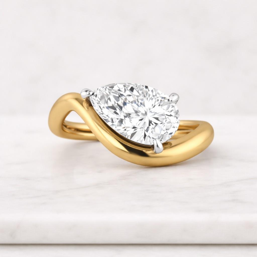 pear moissanite solitaire ring for women in 14k solid gold