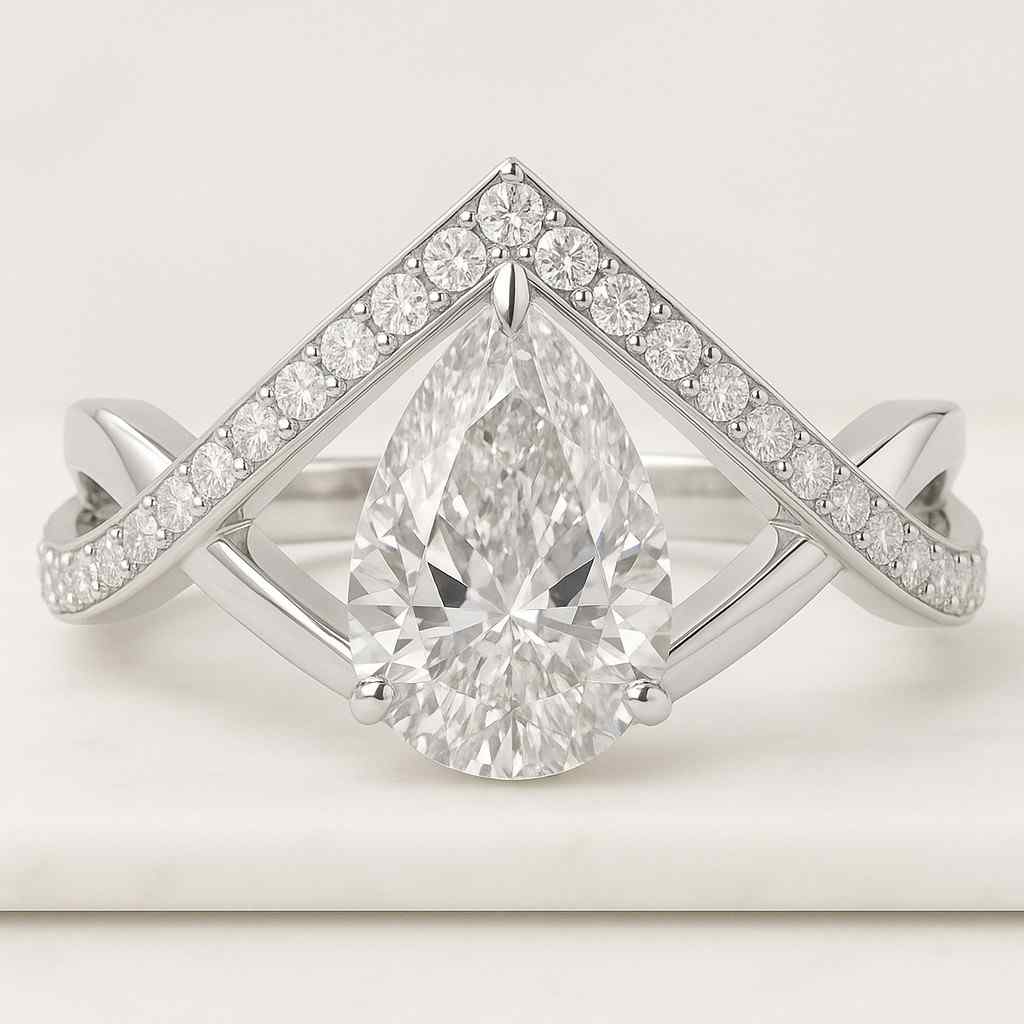 Pear Moissanite Wave Wedding Band Curved Gold Stacking Ring Unique Wavy Diamond Eternity Band for Her