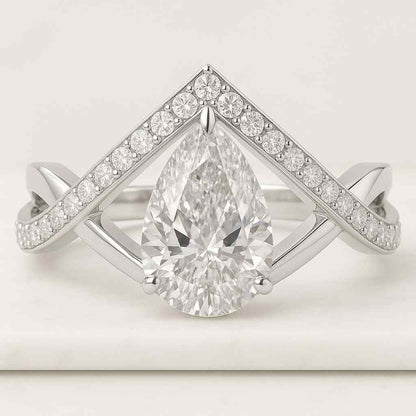 Pear Moissanite Wave Wedding Band Curved Gold Stacking Ring Unique Wavy Diamond Eternity Band for Her