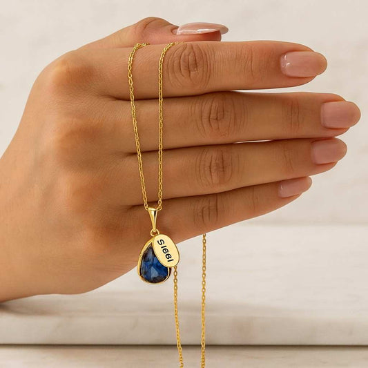 Pear Opal Pendant Necklace 18K Gold Plated Birthstone Jewelry Christmas Gift Birthday Gifts