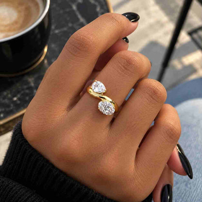 Pear & Oval Cut Lab Grown Diamond Toi Et Moi Ring, Oval Engagement Ring, 14K Gold Pear Diamond Ring For Her, Lab Diamond Ring For Women's