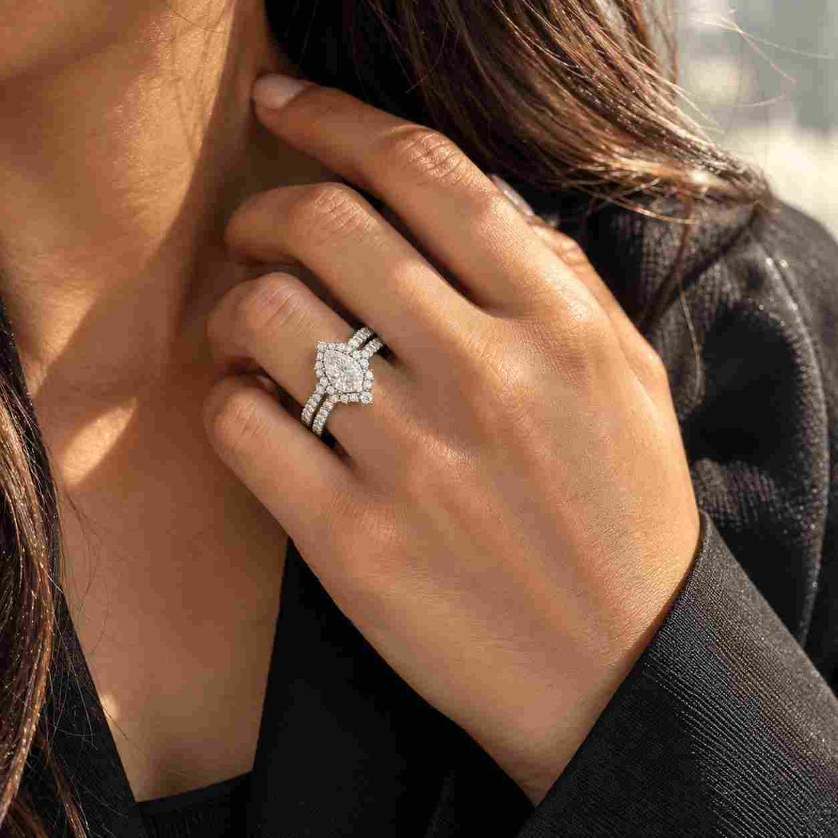 Pear Ring Lab Grown Diamond Ring Wedding Rings for Women Pave Setting Ring for Anniversary Gifts IGI Certified Handmade Jewellery