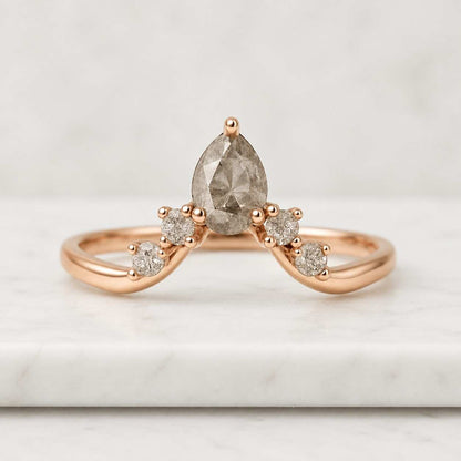 Pear & Round Diamond Wedding Band Perfect Stacking Band for Engagement Ring Chevron Band for Her Anniversary Gift for Wife Sta
