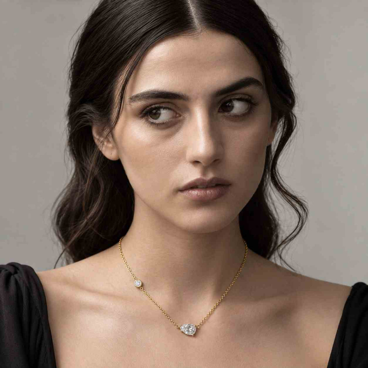 Pear & Round Lab Grown Diamond Necklace, 14K Solid Gold Station Necklace, Minimalist Layering Necklace, CVD Diamond Tennis Necklace
