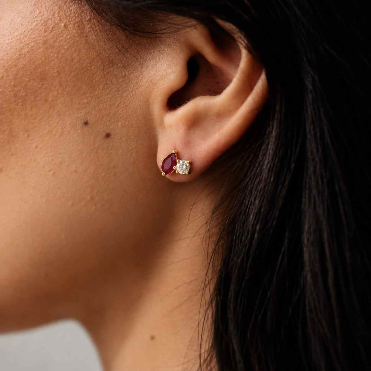 Pear Ruby Gemstone and Lab Diamond Hallow Stud Earrings, Pear Stud Earrings, 14k Gold Earrings, Perfect gift for her
