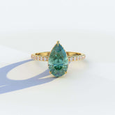 Pear Shape Fancy Vivid Green Halo Engagement Ring