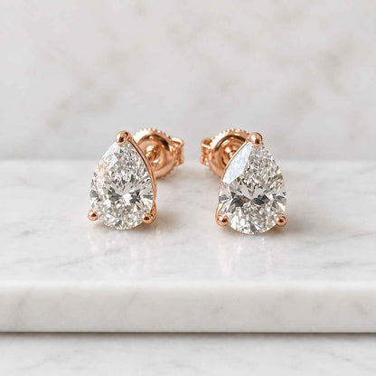 Pear Shape Lab Grown Diamond Stud Earrings - 10K 14K 18K Gold Platinum & Silver | 0.50-10 Ctw | IGI Certified | Gift for Her
