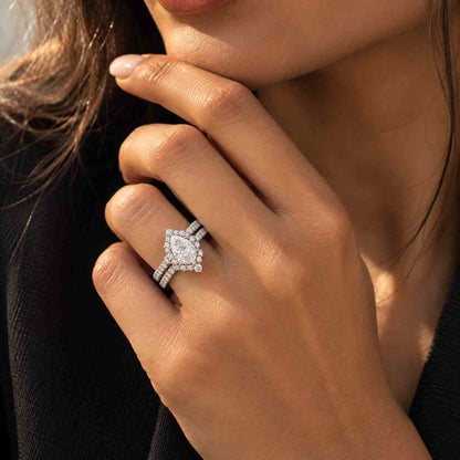 Pear Shape Lab Grown Diamond with Side Pave Diamonds & Hidden Halo Engagement Ring | IGI Certified | Gift for Her