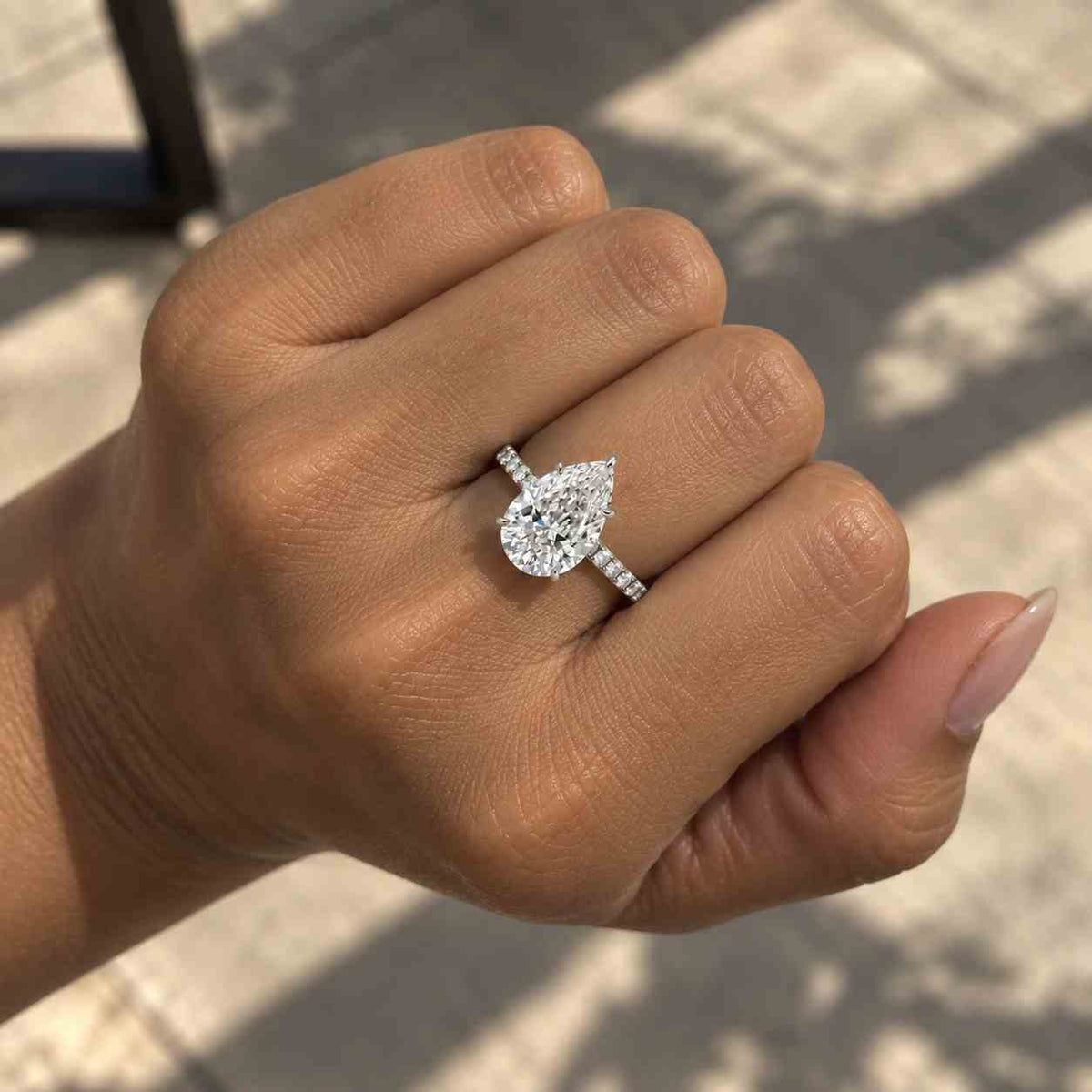 Pear Shape Solitaire Accent Lab Grown Diamond Ring / IGI Certified 0.50 To 3.00 CT Teardrop Diamond Ring / Wedding Ring For Girlfriend
