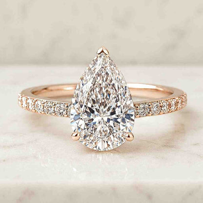 Pear Shaped Engagement Ring Pear Diamond Ring Genuine Lab Grown Diamond Ring Pear 5 Stone Ring for