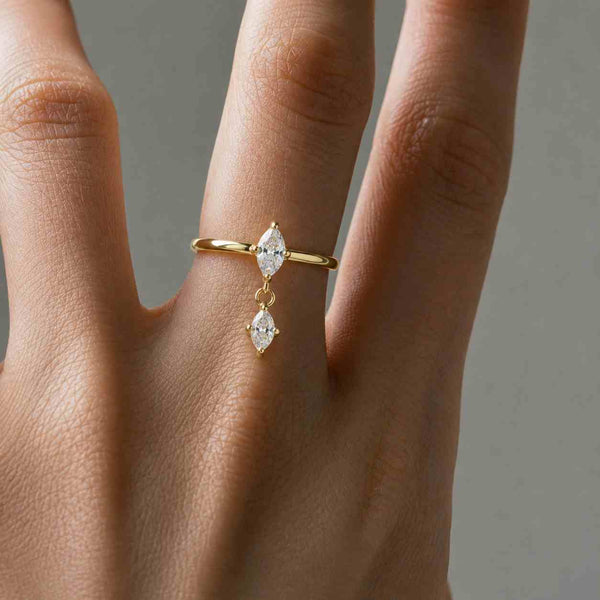 Pear Shaped Lab Grown Diamond Engagement Ring 2 Pear Diamond Wedding Anniversary Ring Unique Bridal Ring for Her 4 Diamond Ring for Birthday
