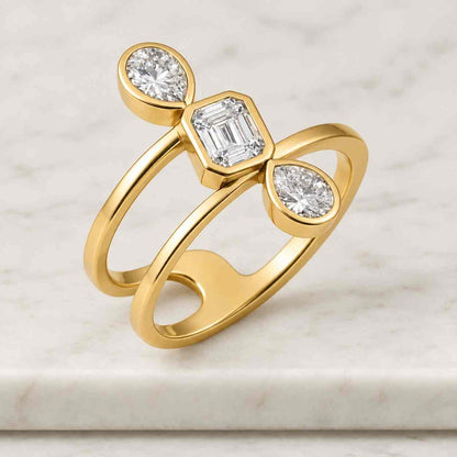 Pear and Emerald Cut Lab Diamond Engagement Ring