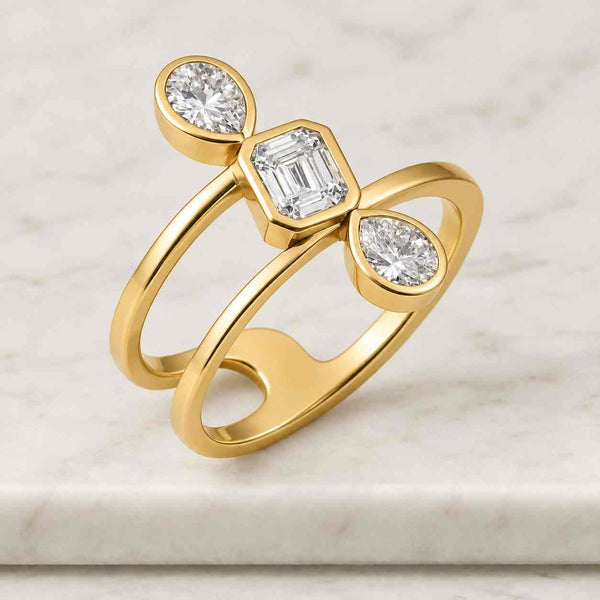Pear and Emerald Cut Lab Diamond Engagement Ring