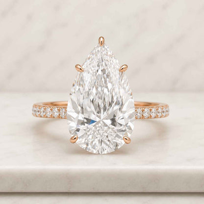 Pear lab grown diamond ring, Hidden Halo & Pave IGI Certified Pear Cut Diamond Wedding Anniversary Gifts
