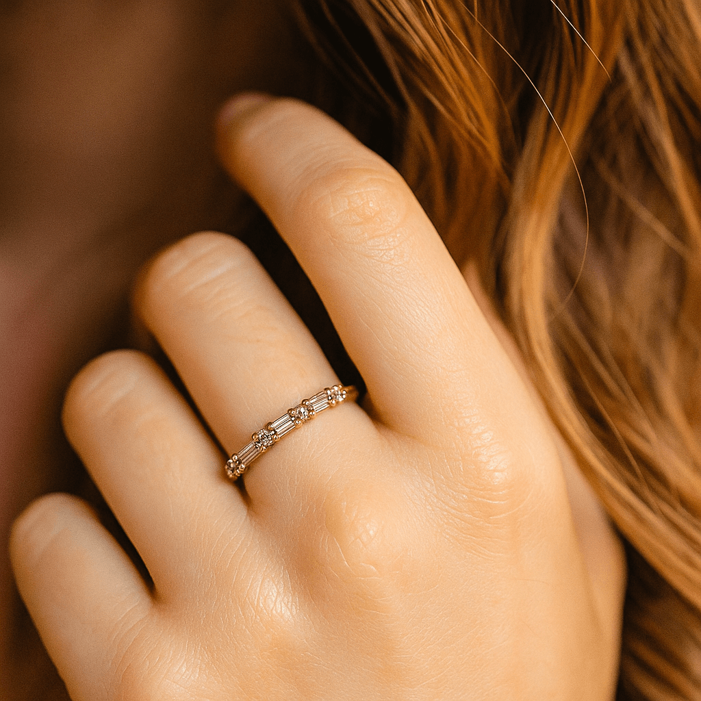 Two Stone Ring 14K Yellow Gold Hand made Diamond Anniversary Ring