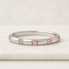 Vivid Pink Round Lab Grown Diamond Distance Pave Wedding Band For Women