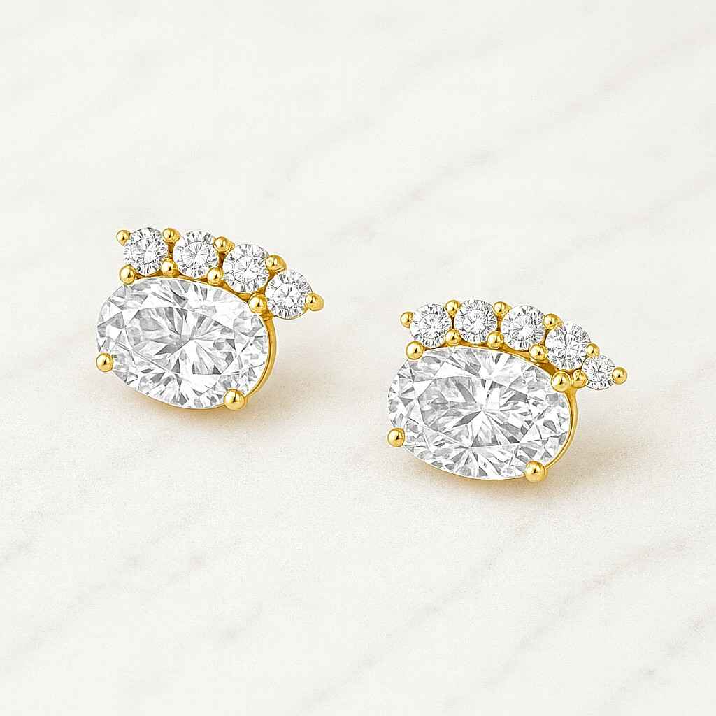 Buy 2.00 CT Oval Cut Half Halo Birthstone Stud Earrings Online