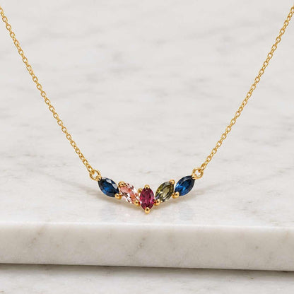 Personalized 14K 10K Solid Gold Marquise Birthstone Necklace, Mothers Gift, Womens Jewelry
