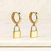 18K Yellow Gold Padlock Charm Huggie Hoop Earrings Gift For Her