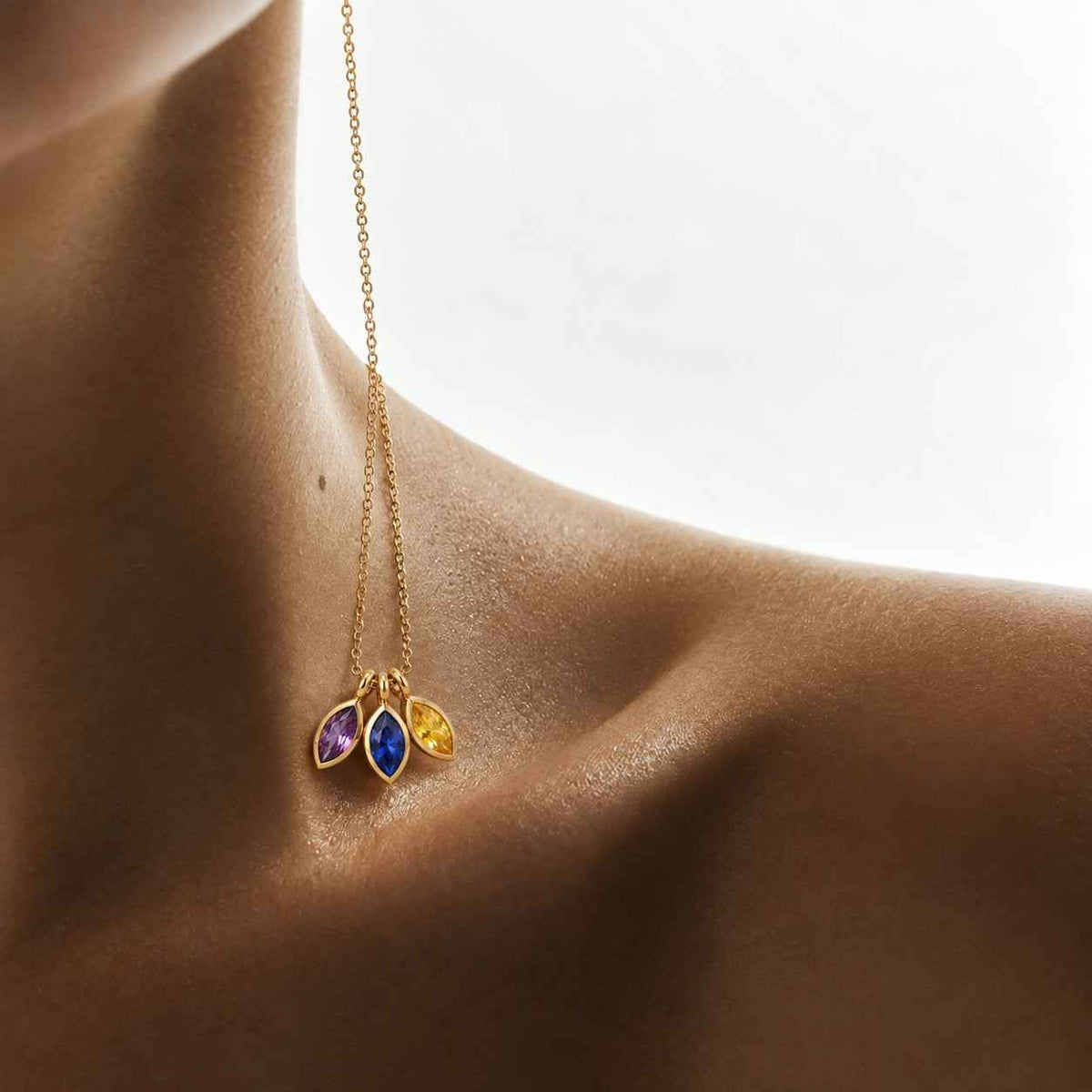 Personalized Birthstone Necklace , Marquise Gemstone Necklace , Minimal Layered Necklace Gift for Her , Custom Leaf Birthstone Necklace
