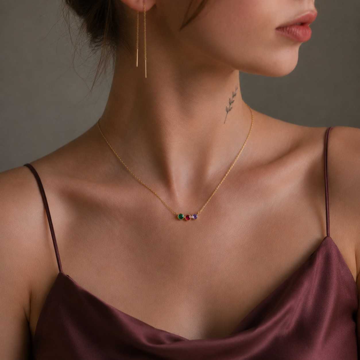 Personalized Birthstone Necklace for Mom, Vertical Family Bar Necklace with Kids’ Birthstones, Custom Gold or Silver Gift [V-BAR]
