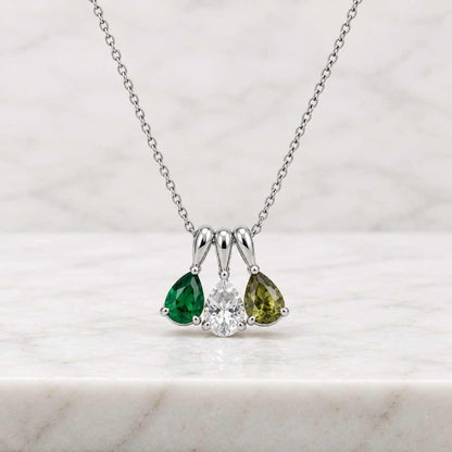 Personalized Birthstone Necklace with Multiple Teardrop Pendant, 14K Gold Pear Cut Birthstone Charm, Dainty Teardrop Pendant
