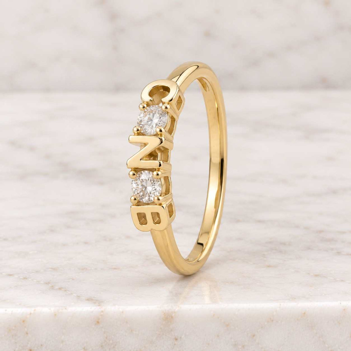 Personalized Diamond Name Ring, 14K Gold Custom Made Chunky Diamond Name Ring, Made to Order Personalized Diamond Ring, Personalized Gift
