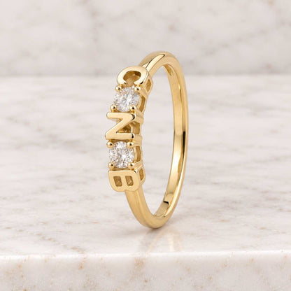 Personalized Diamond Name Ring, 14K Gold Custom Made Chunky Diamond Name Ring, Made to Order Personalized Diamond Ring, Personalized Gift
