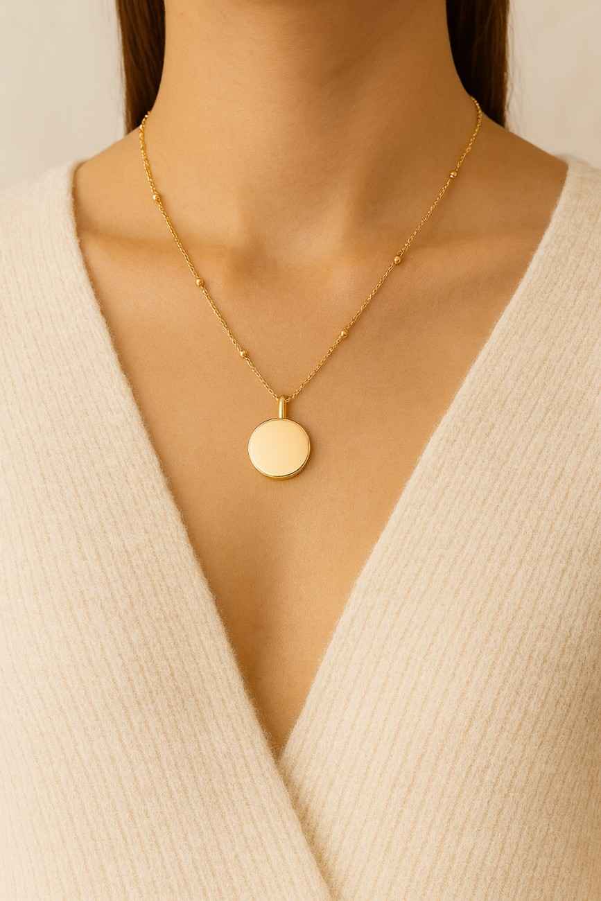 Personalized Family Logo Jewelry 14K Gold Signet Pendant Necklace Custom Engraved Gold Tag Pendant