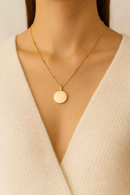 Personalized Family Logo Jewelry 14K Gold Signet Pendant Necklace Custom Engraved Gold Tag Pendant