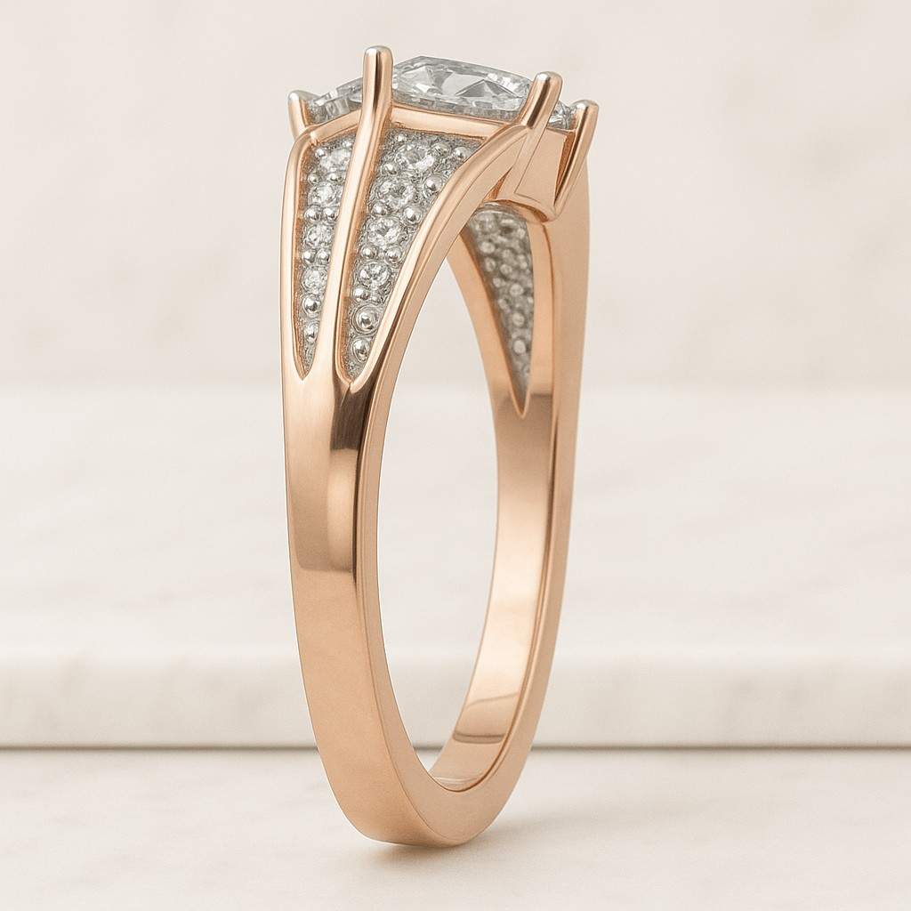 Personalized Gift for Women Mothers Day Diamond Open Cuff Ring 14K Solid Gold Princess Cut Natural Diamonds Halo Statement Ring