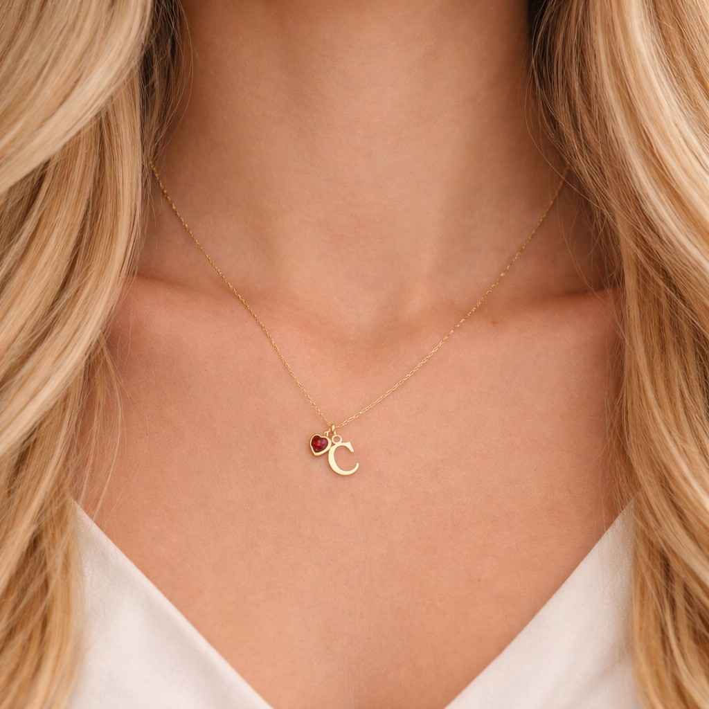 Personalized Initial Necklace with Cubic Zirconia Birthstone - Sterling Silver
