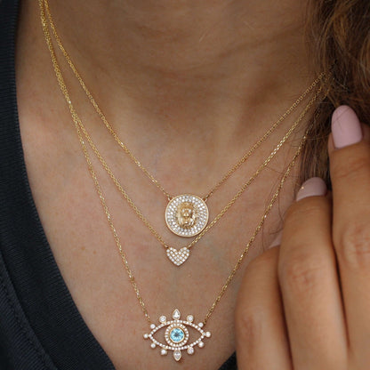 Personalized Jewelry, Gold Lion Diamond Coin Pendant, Zodiac Astrology Leo Symbol, Animal Pendant Necklace, Zion Lion Head Charm