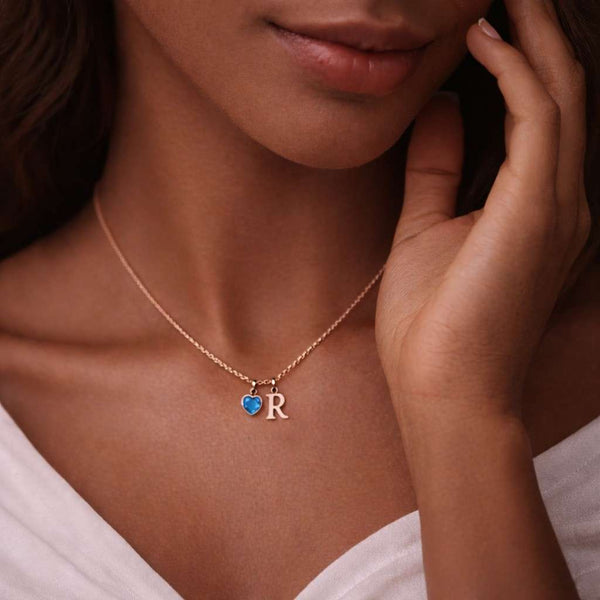 Personalized Letter Necklace with Heart Birthstone, Custom Initial Necklace, Minimalist Necklace, Christmas Gift for Her, Dainty Necklace
