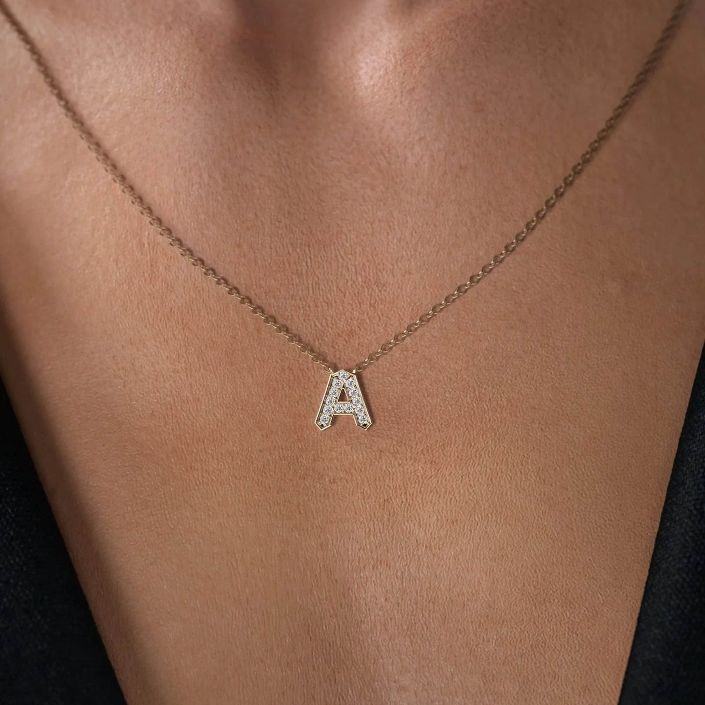 Personalized Pave Initial Necklace, Custom Letter Charm Pendant