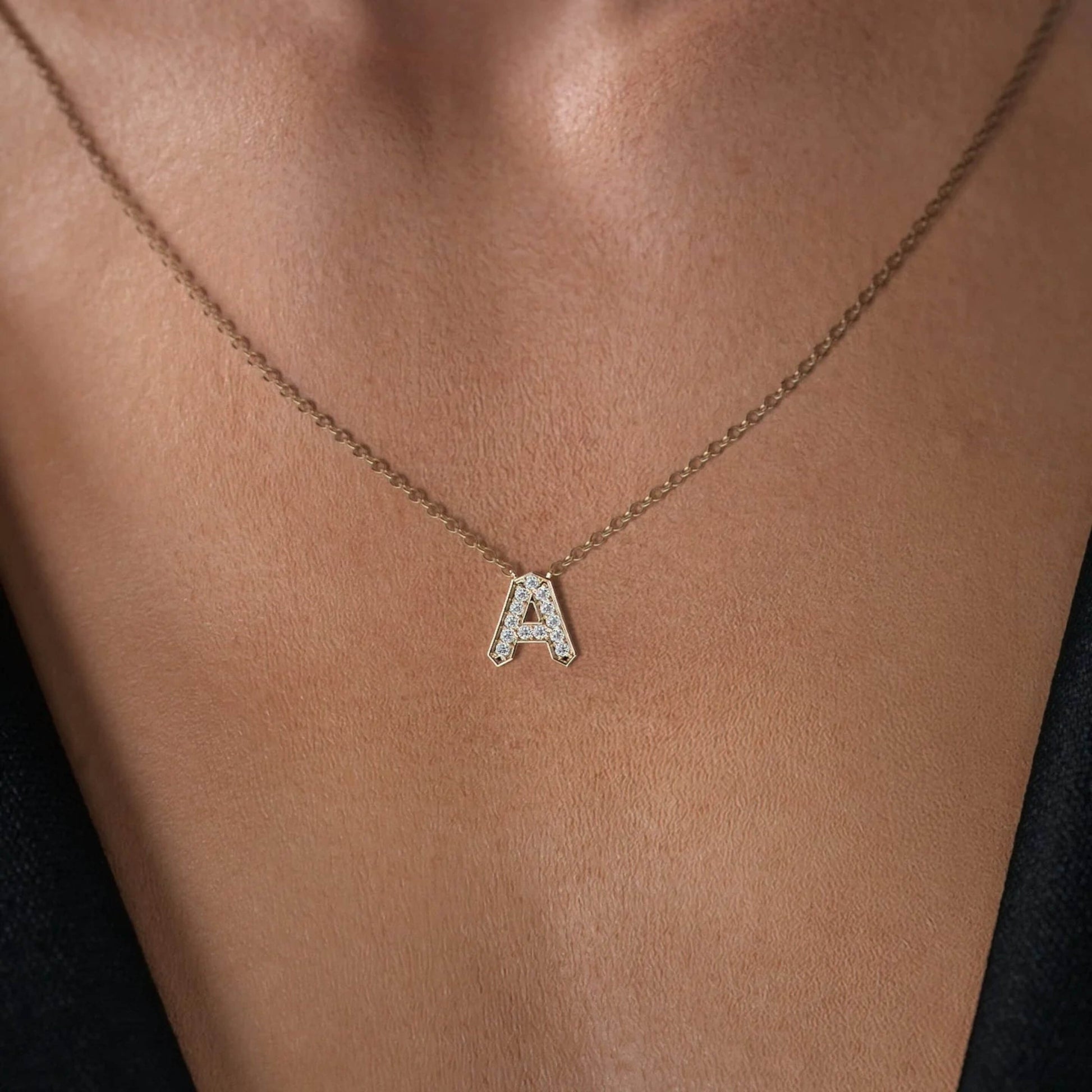 Personalized Pave Initial Necklace, Custom Letter Charm Pendant
