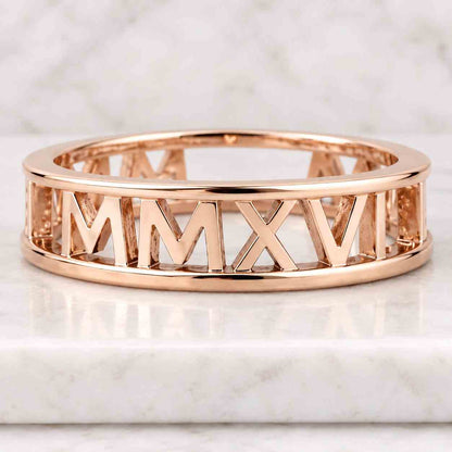 Personalized Roman Numeral Wedding Band, Custom Roman Date Band, Round Cut Certified Lab Grown Diamond Band, Full Eternity Solid Gold Band
