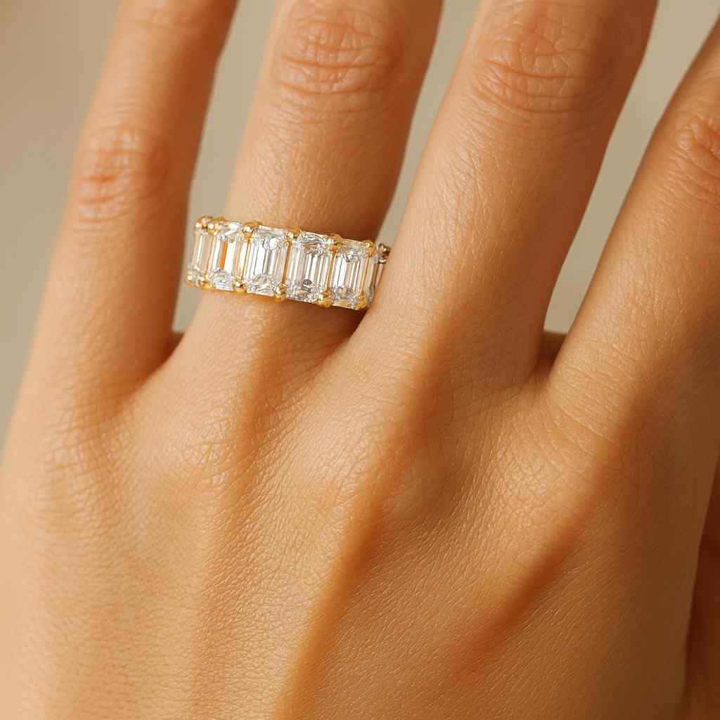 Petite Emerald Cut Lab Diamond Eternity Band 18k gold Lab Diamond band