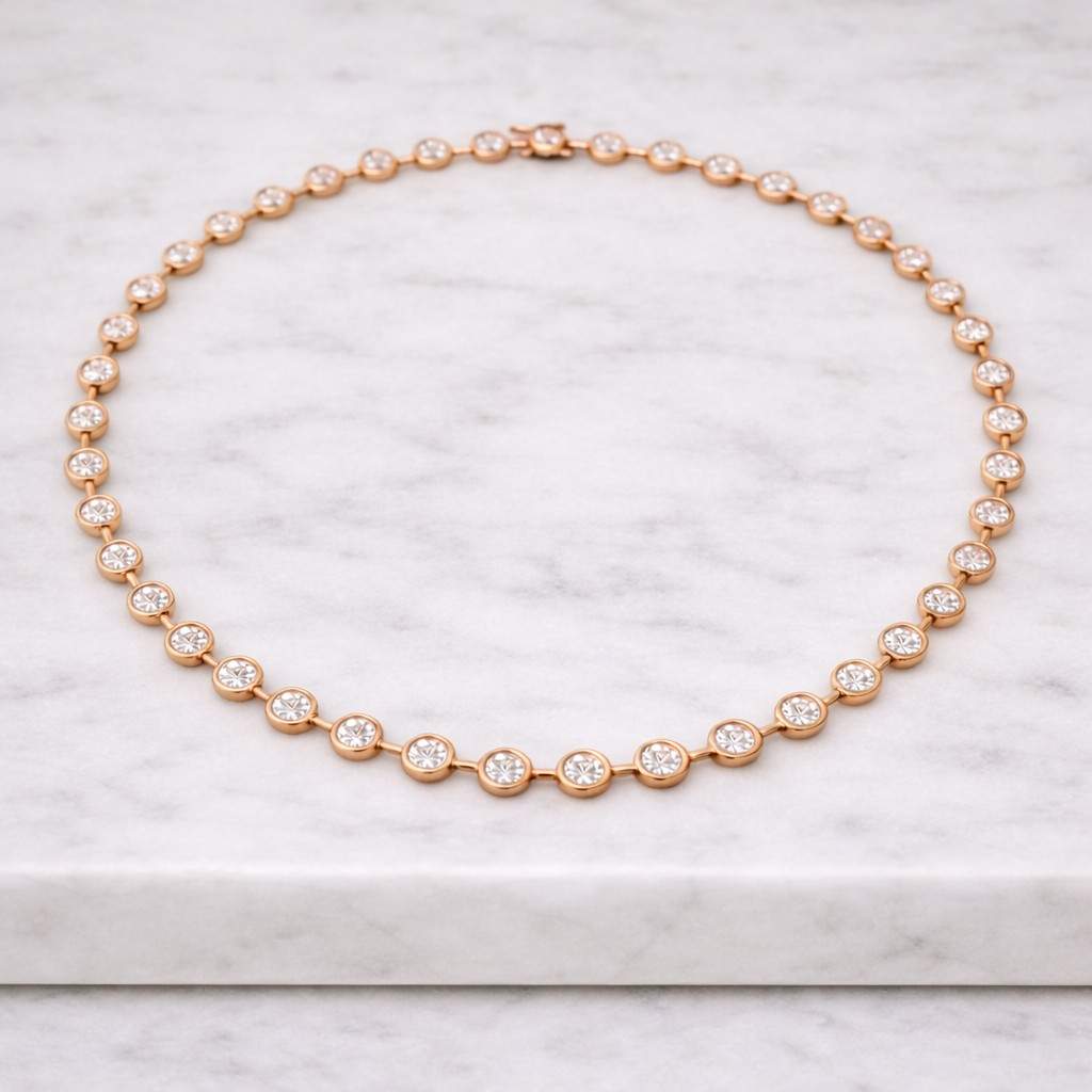 Petite Round Diamond Tennis Necklace Moissanite Necklace For Women Fine Jewelry Gifts For Wife-Fiance Wedding Necklace Anniversary Gifts
