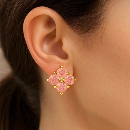 Pink Lab Diamond Floral Stud Earrings  White Gold Cluster Pink Diamond Stud Earrings Flower Halo Pink Diamond Simulant Studs White Gold and Rose Gold Plated Sterling Silver Birthday Gift with Box