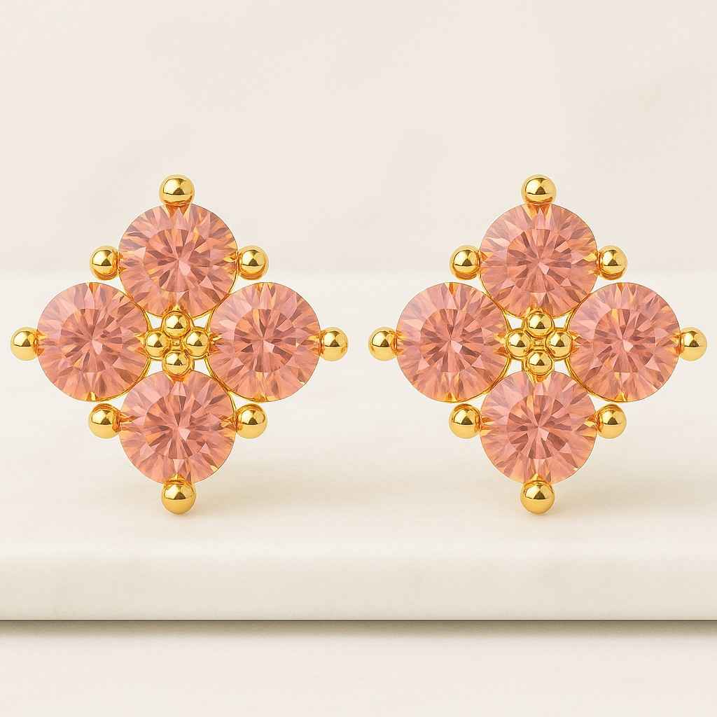 14K Rose Gold Hand Made Diamond Womens Earrings Round Cut Diamond Halo Studs For Her