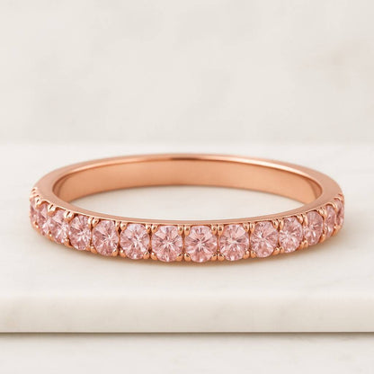 Pink Round Cut Engagement Band Full Eternity Proposal Band Alternating Diamond Wedding Band Proposal Ring Anniversary Gift