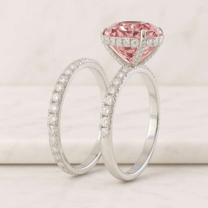 Pink Diamond Engagement Ring Crushed ice 7CT Cushion Trillion Cut Three stone ring Simulated Diamond Promise Ring in Sterling Silver