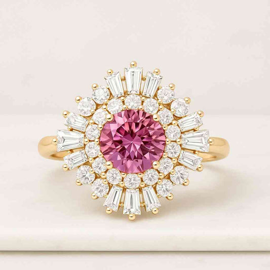 Pink Diamond Engagement Ring with Round Rose Cut Diamond